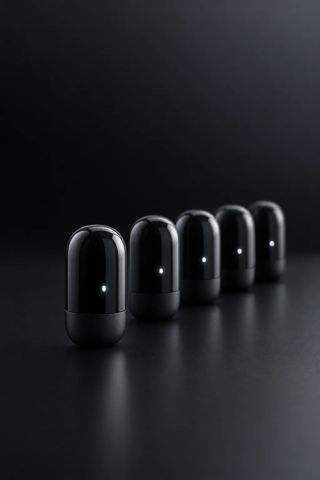 A row of identical capsule-shaped units, each with a single status light
